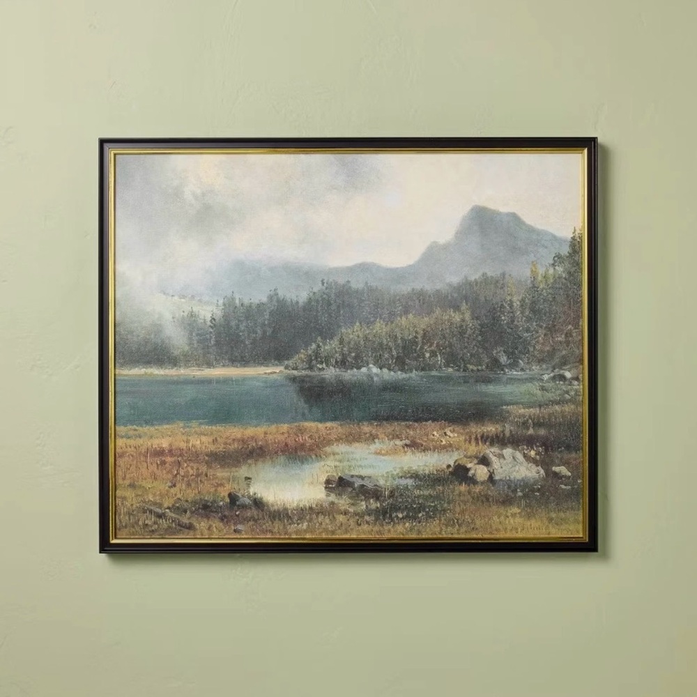 NWT Heart and hand Framed Landscape Wall Art - Mountain Lake Scene